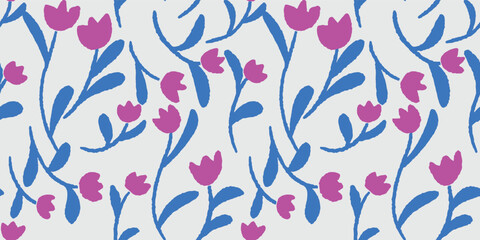 Abstract Retro Tulips cute flower vector seamless pattern. Perfect for Fabric, wallpapers and children's projects. 