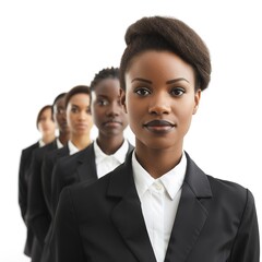 Portrait, collaboration and business people in a row isolated on a transparent background 