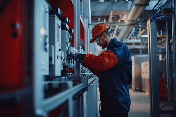 A dedicated technician meticulously oversees machinery to guarantee peak efficiency and safety in a manufacturing environment.