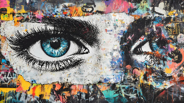 Sprayed paint, stencils, and mixed media street art techniques. symbolic imagery and bold typography in street art design. Stencil Graffiti. Illustration