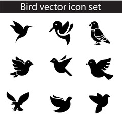 birds logo set vector icons black and white
