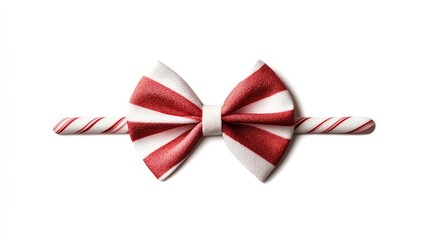 a cute Christmas bow clipart, peppermint swirl design, watercolor illustration, red and white, isolated on white background