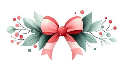 Obraz premium a fun Christmas bow clipart, candy cane design, watercolor illustration, red and green, isolated on white background