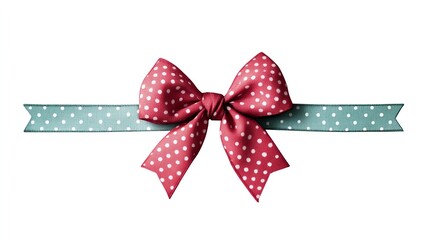a playful Christmas bow clipart, polka dot pattern, watercolor illustration, red and green, isolated on white background