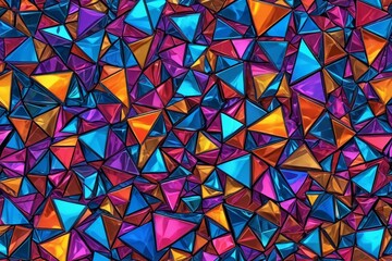 a close up of a colorful mosaic pattern of triangles