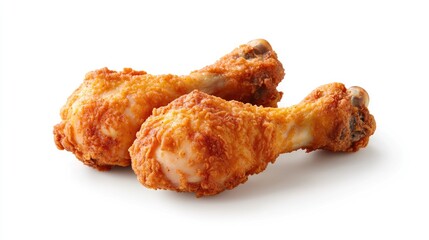 Crispy Fried Chicken Drumsticks on White Background