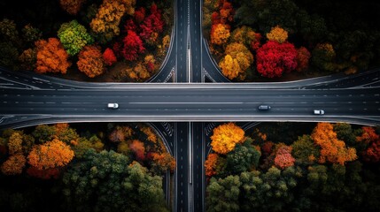 Aerial View of Vibrant Autumn Highway Interchange