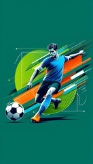 football player with blue shirt and futuristic colors background