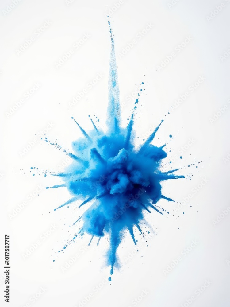 Wall mural blue powder explosion isolated on white background smoke explosion backdrop