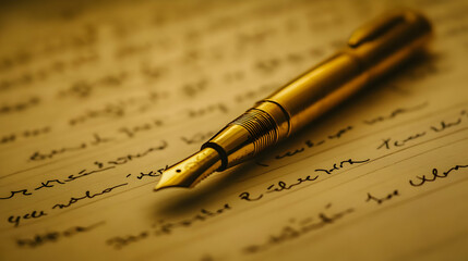 Gold Fountain Pen on Lined Paper.