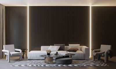 Home and decor and modern minimal living room interior design and empty black wall pattern...