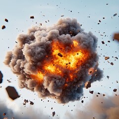 Dramatic Explosion with Smoke and Debris in Sky