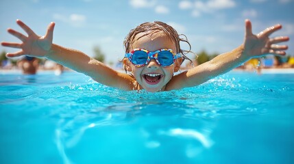 Fototapeta premium Kid having fun at the pool during the summer