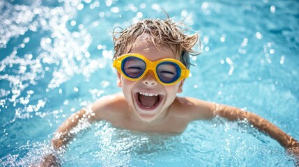 Naklejka premium Kid having fun at the pool during the summer