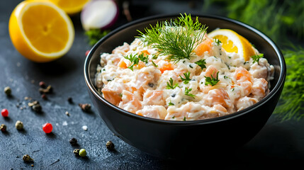 Delicious Salmon Salad with Dill and Lemon.