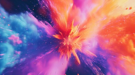 A vibrant explosion of colors creating a cosmic, energetic visual effect.