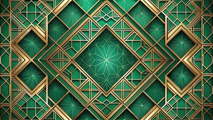 Abstract geometric patterns with golden accents in a panoramic view