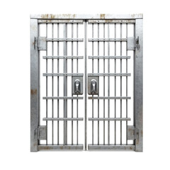 Metal prison cell door isolated on transparent background.