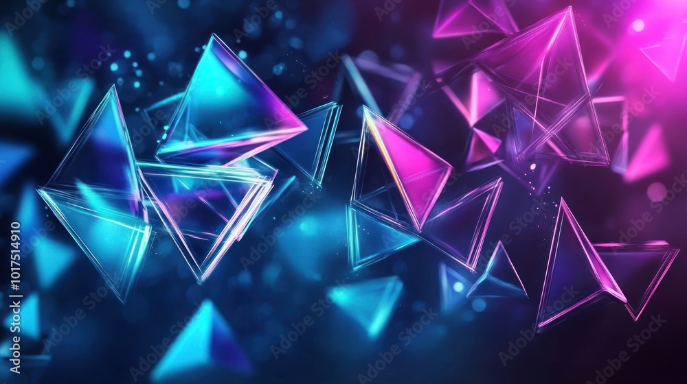 Poster abstract design featuring colorful, translucent triangular shapes and a dynamic background.