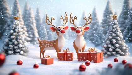 Charming Holiday Reindeers Surrounded by Presents