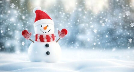 Fototapeta premium Cheerful Snowman in Winter Wonderland Setting