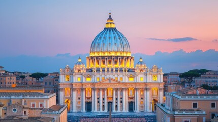 Obraz premium St Peter s Basilica Vatican City Aerial View Golden Hour Sunset Rome Italy