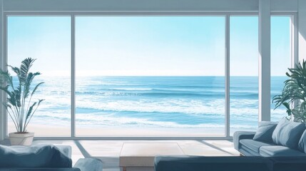Fototapeta premium Cozy Interior Scene with Ocean View