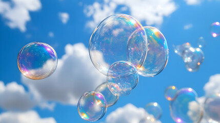 Naklejka premium Soap Bubbles Floating in the Sky.