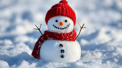 Obraz premium Snowman with Red Hat and Scarf.