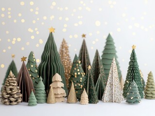 Decorative Paper Christmas Trees on White Background