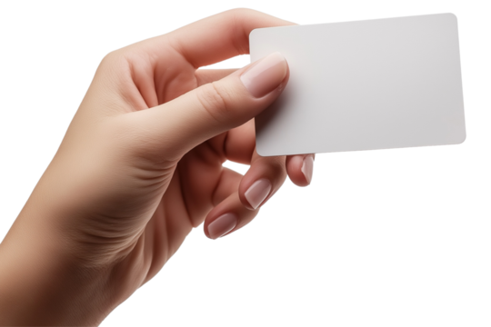 Hand showing credit card isolate on white background, PNG die cut transparent.
