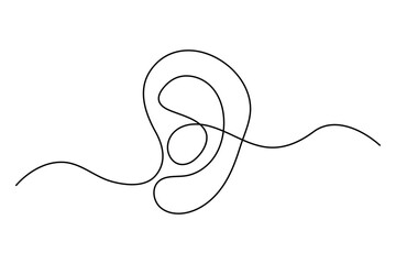 Obraz premium Continuous one line drawing of human ear Isolated on white background vector illustration
