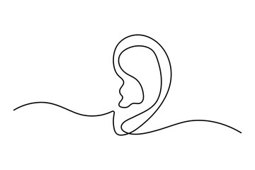 Obraz premium Continuous one line drawing of human ear Isolated on white background vector illustration