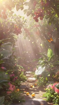 virtual reality garden of eden with hyper real texture seamless looping overlay 4k virtual video animation background