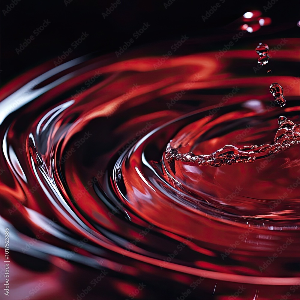 Wall mural abstract close-up of red liquid creating ripples with splashes, capturing movement and energy in a s