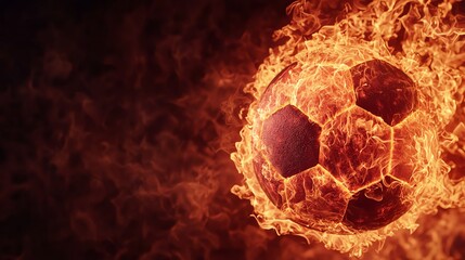 Flaming soccer ball surrounded by vibrant flames, creating a dynamic and intense sports imagery.