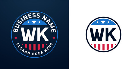 Patriotic WK Logo Design. Letter WK Logo with American Flag and Star, Patriotic Design