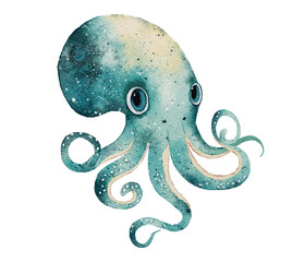 Watercolor octopus hand drawn illustration isolated on white background © EvgeniiasArt