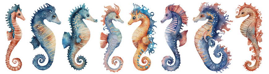Watercolor seahorse hand drawn illustration isolated on white background © EvgeniiasArt