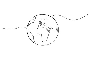 Continuous one-line earth globe outline vector illustration for minimalist and modern designs
