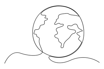 Continuous one-line earth globe outline vector illustration for minimalist and modern designs
