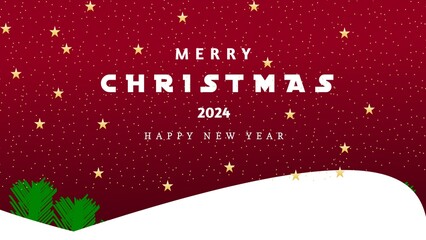 Merry Christmas 2024 and happy new year wishes greeting card on red background.