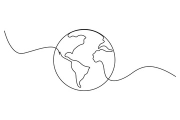 Continuous one-line earth globe outline vector illustration for minimalist and modern designs
