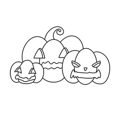 A group of pumpkins with scary faces