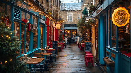 Naklejka premium Cozy Christmas Alleyway in London.