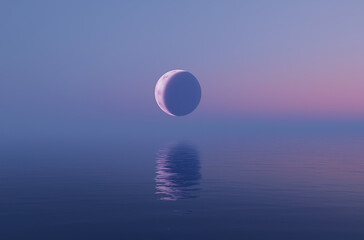 The moon during an eclipse, floating above calm water