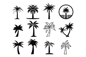 Palm tree icon logo design template isolated set