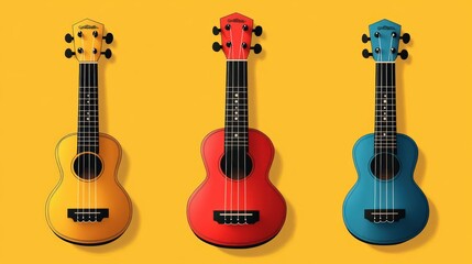 Retro Graphic Poster with Ukulele - A Minimalistic Illustration in Playful Color Palette