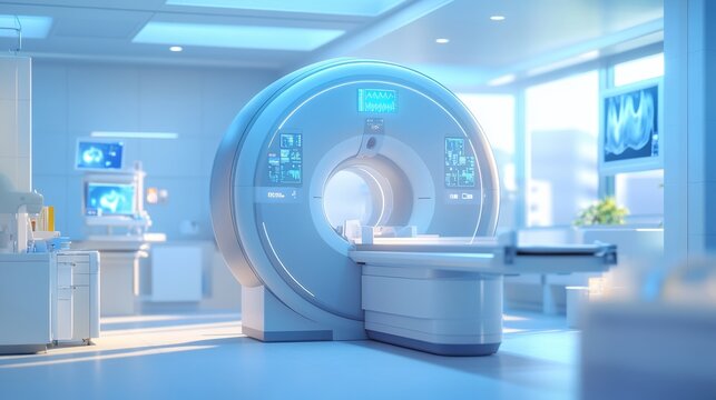 Medical CT or MRI or PET Scan Standing in the Modern Hospital Laboratory CT Scanner radiography center MRI machine for magnetic resonance imaging in hospital radiology