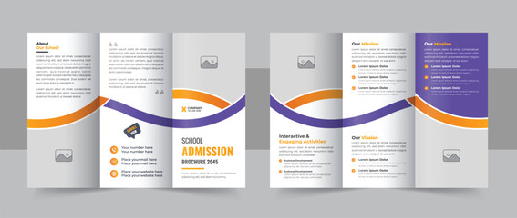 School admission trifold brochure design or modern kids academy brochure template vector layout